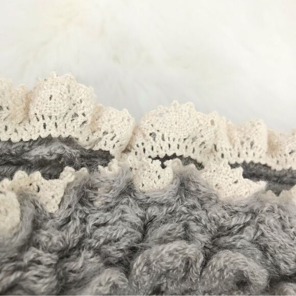 Vanity Gray Open Knit Infinity Scarf with cream lace trim- New With Tags - Picture 11 of 15